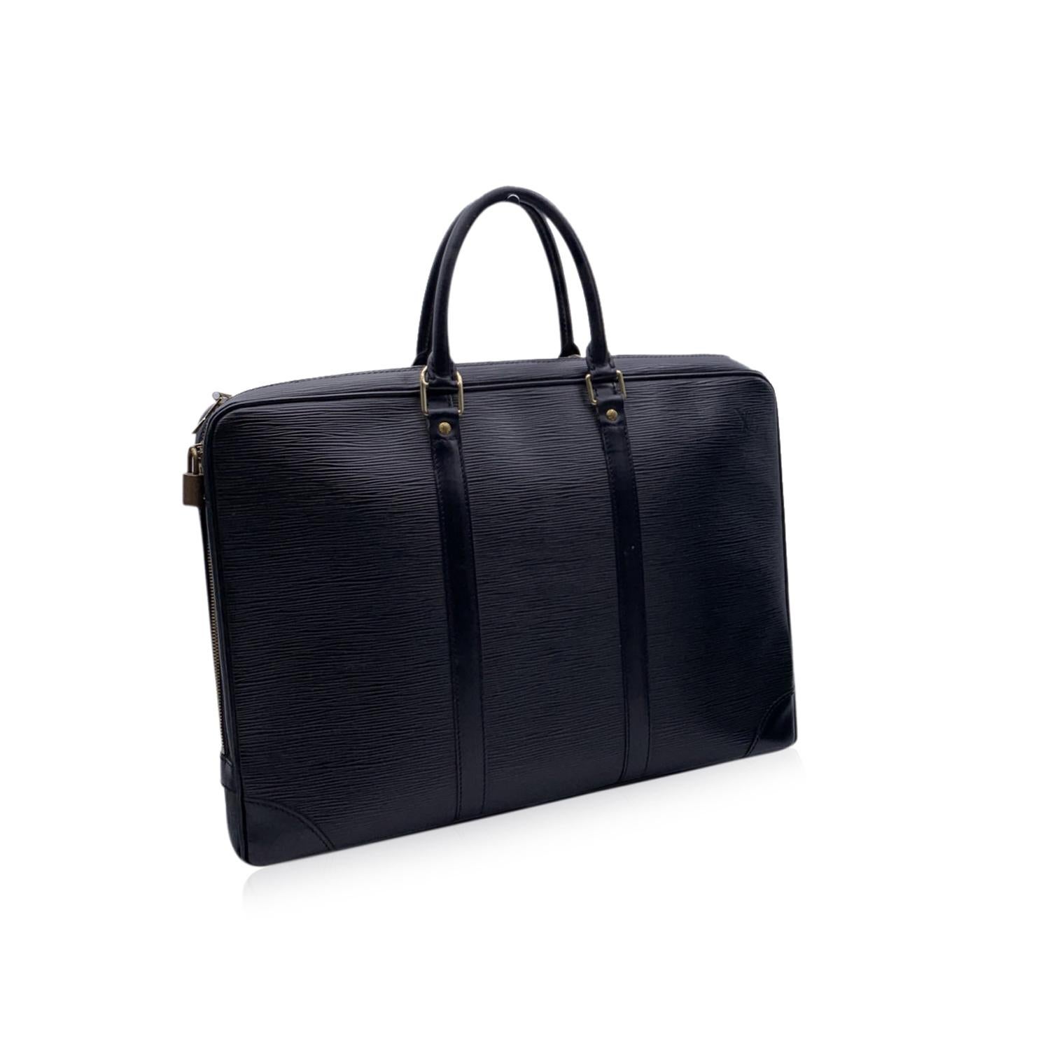 Women's or Men's Louis Vuitton Black Epi Leather Briefcase Bag Porte Document Voyage