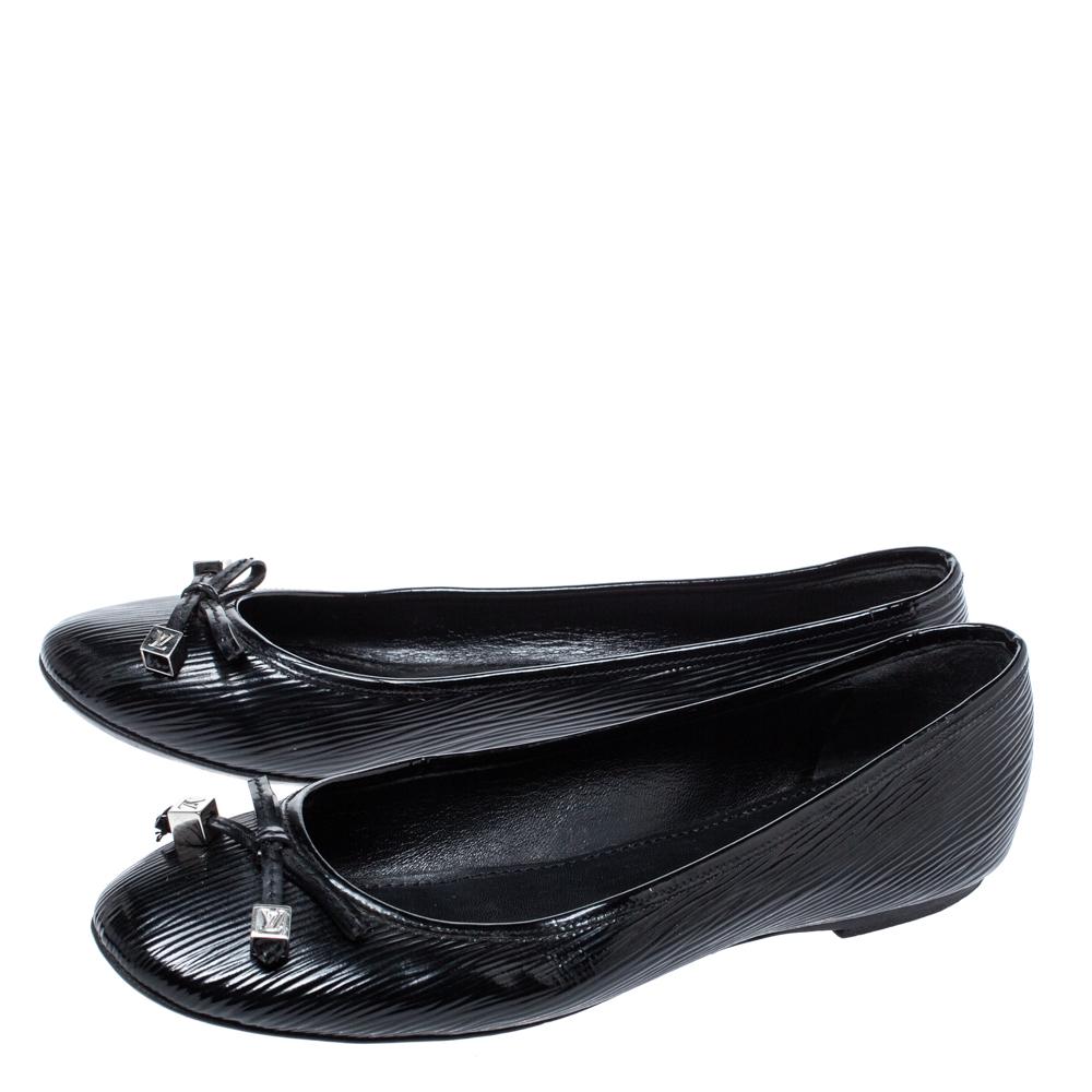 Women's Louis Vuitton Black Epi Leather Debbie Bow Ballet Flats Size 38.5