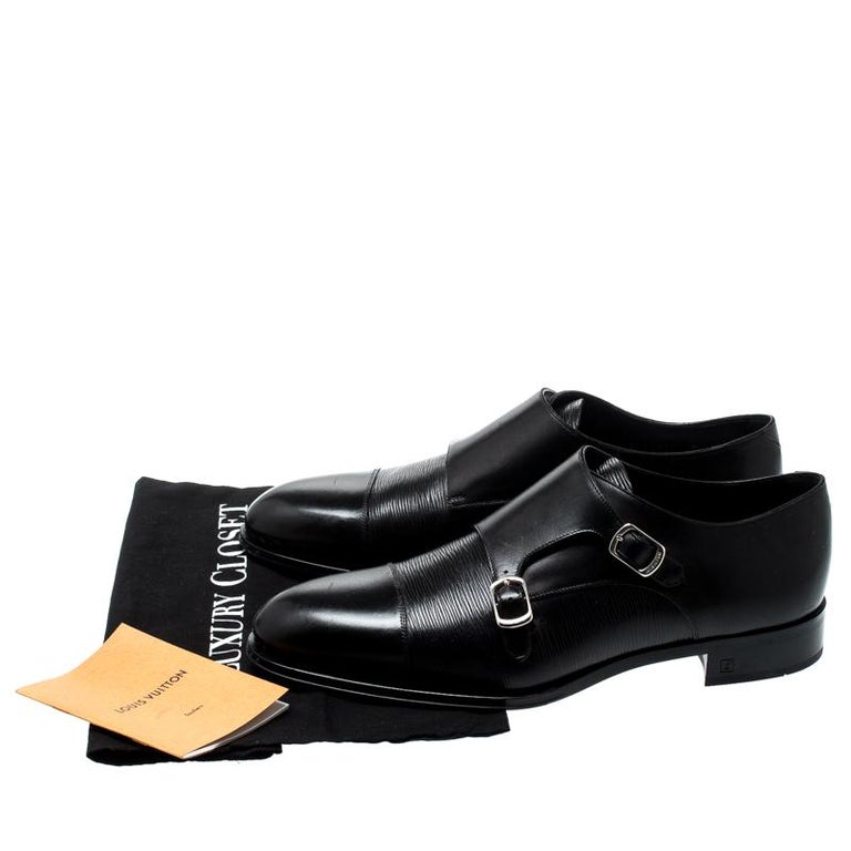 Louis Vuitton Black Epi Leather Double Monk Strap Derby Size 43 For Sale at 1stdibs