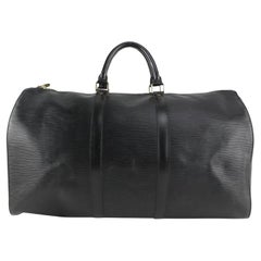 Louis Vuitton Black Epi Leather Keepall 50 Boston Duffle Travel Bag 1216lv25