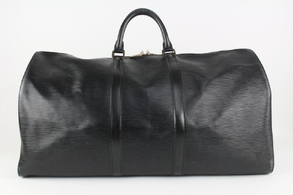 Women's Louis Vuitton Black Epi Leather Keepall 55 Boston Duffle Bag 3LZ1020