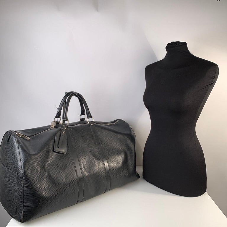 louis vuitton black epi leather keepall 55