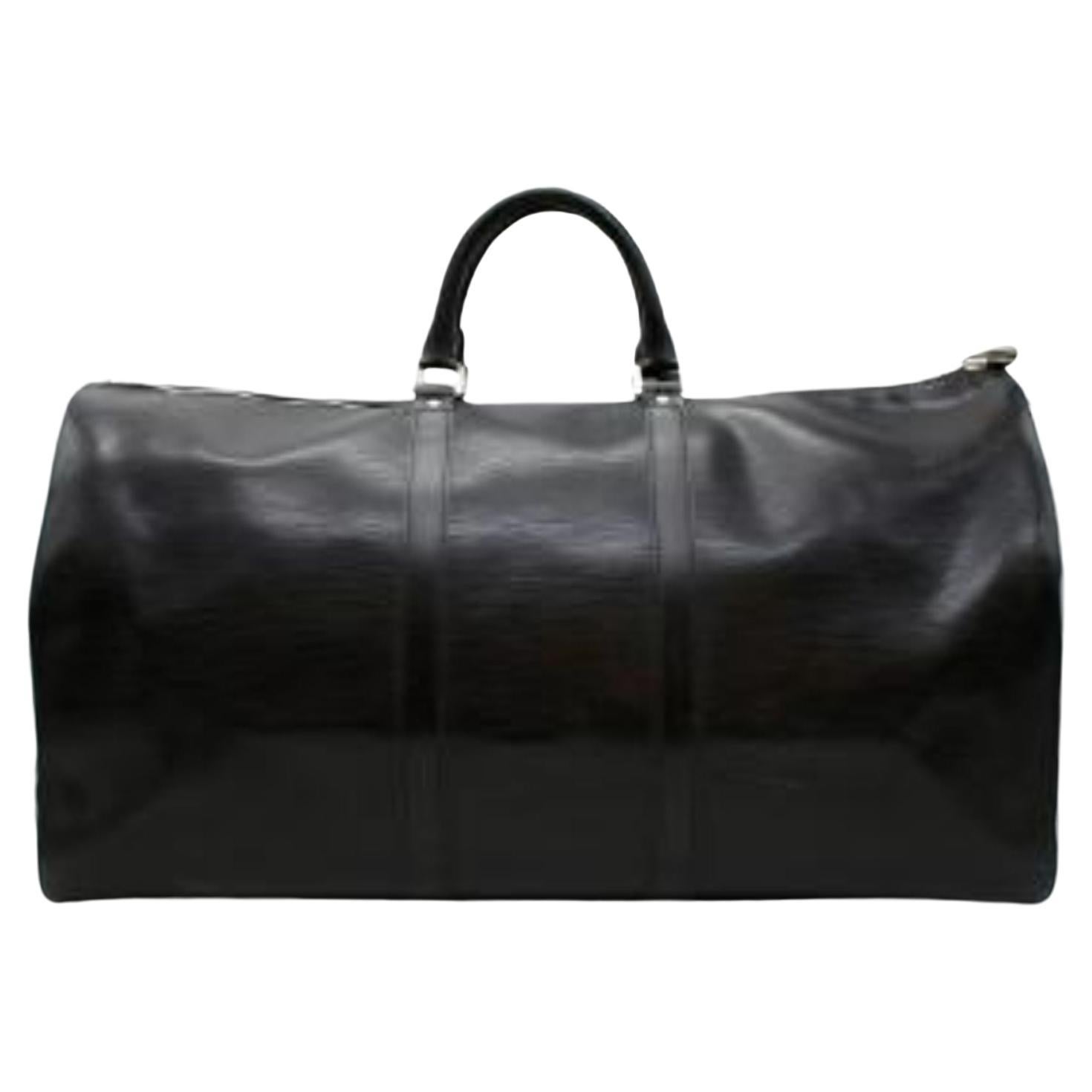 Louis Vuitton Black Epi Leather Keepall Bandoulière 55 For Sale
