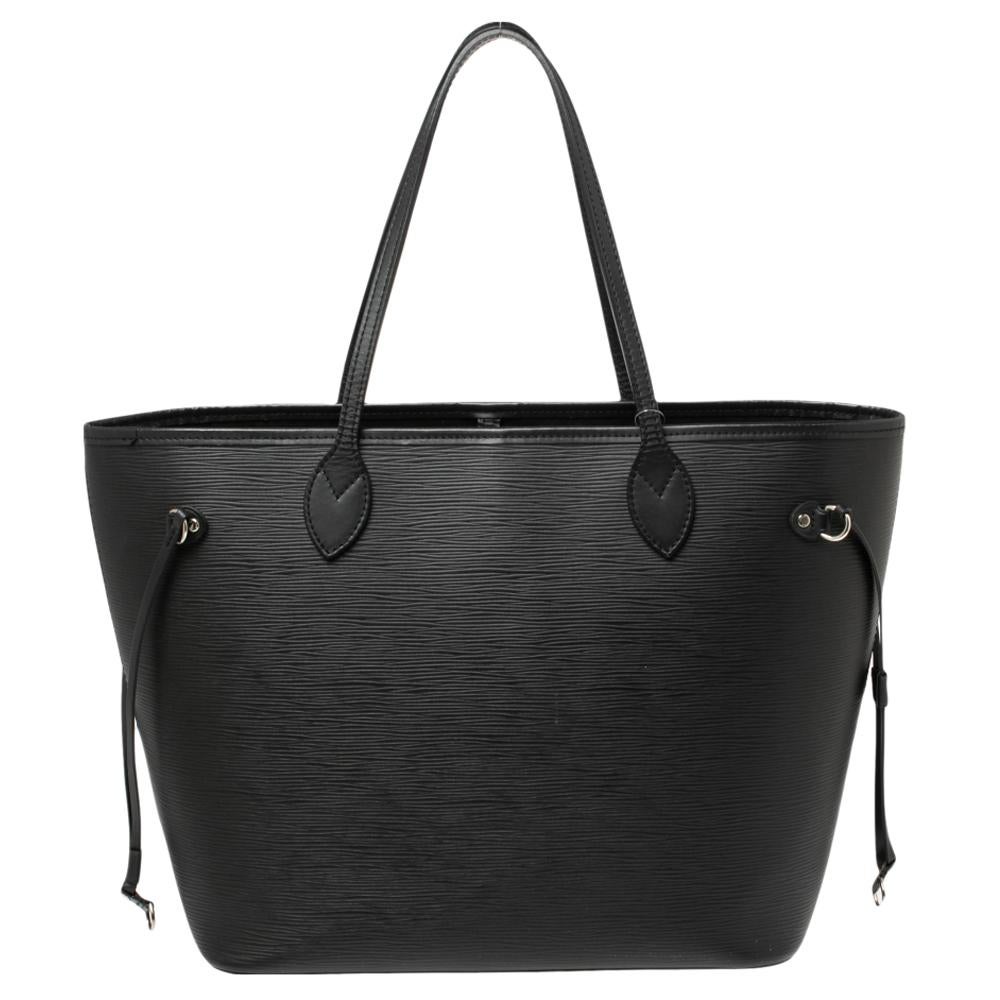 Women's Louis Vuitton Black Epi Leather Neverfull MM Bag