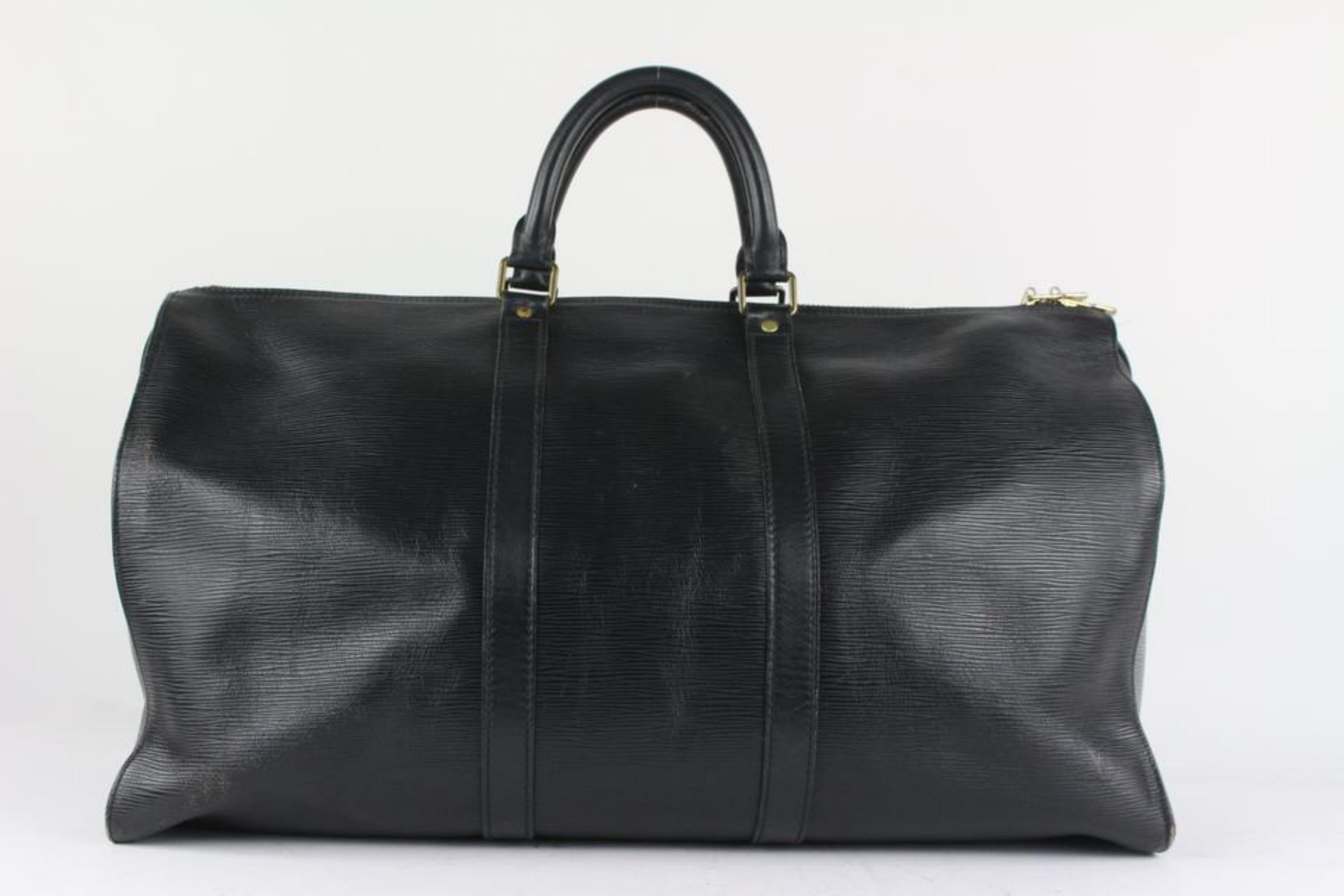 Louis Vuitton Black Epi Leather Noir Keepall 50 5LV1013 2