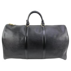 Louis Vuitton Black Epi Leather Noir Keepall 50 Duffle Bag  19lk321s