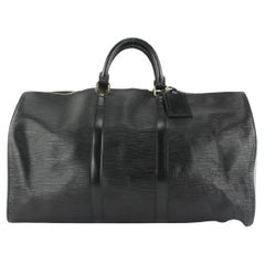 Vintage Louis Vuitton Black Epi Leather Noir Keepall 50 Duffle Bag 25LV713
