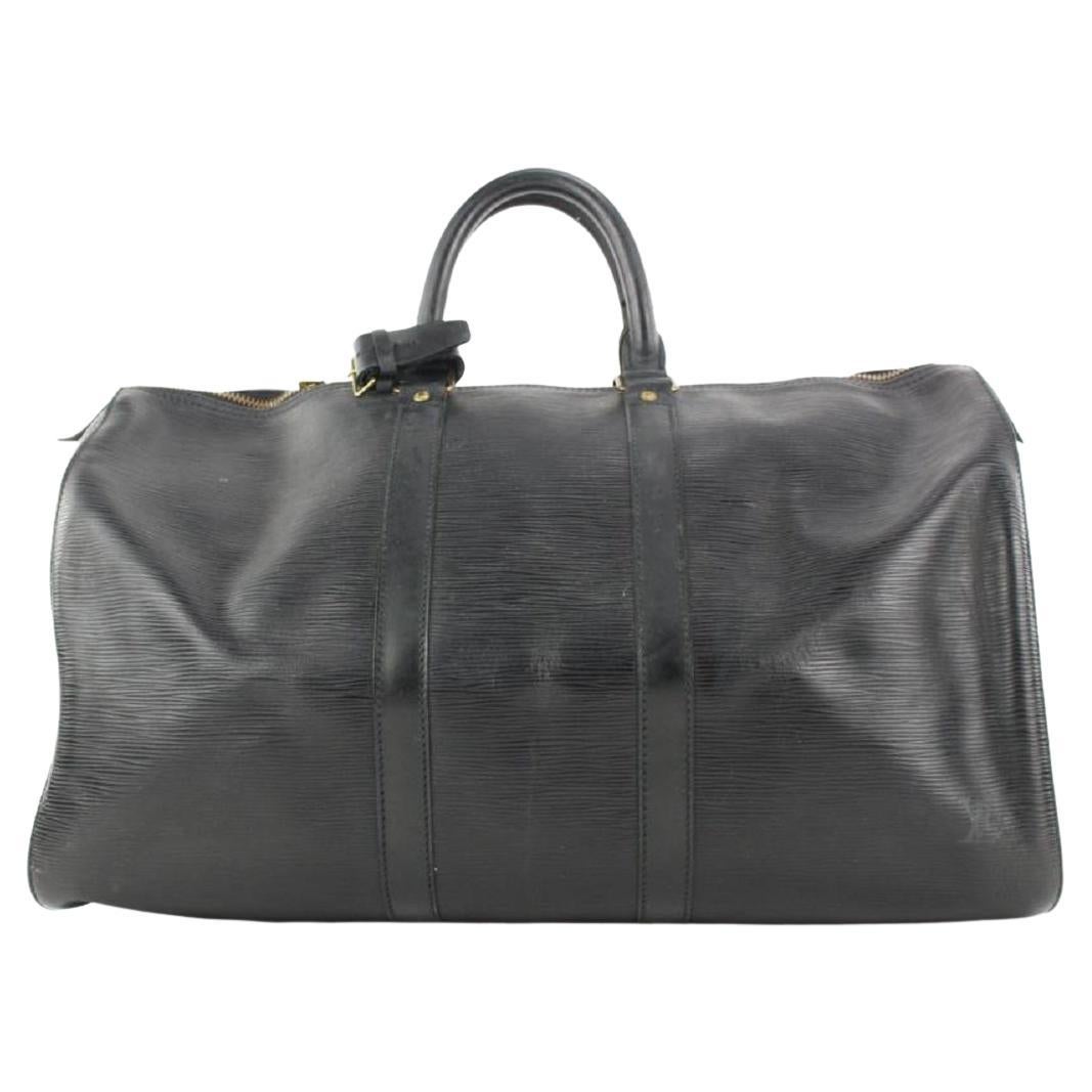 Louis Vuitton Black Epi Leather Noir Keepall 50 Duffle Bag 50lvs125 
