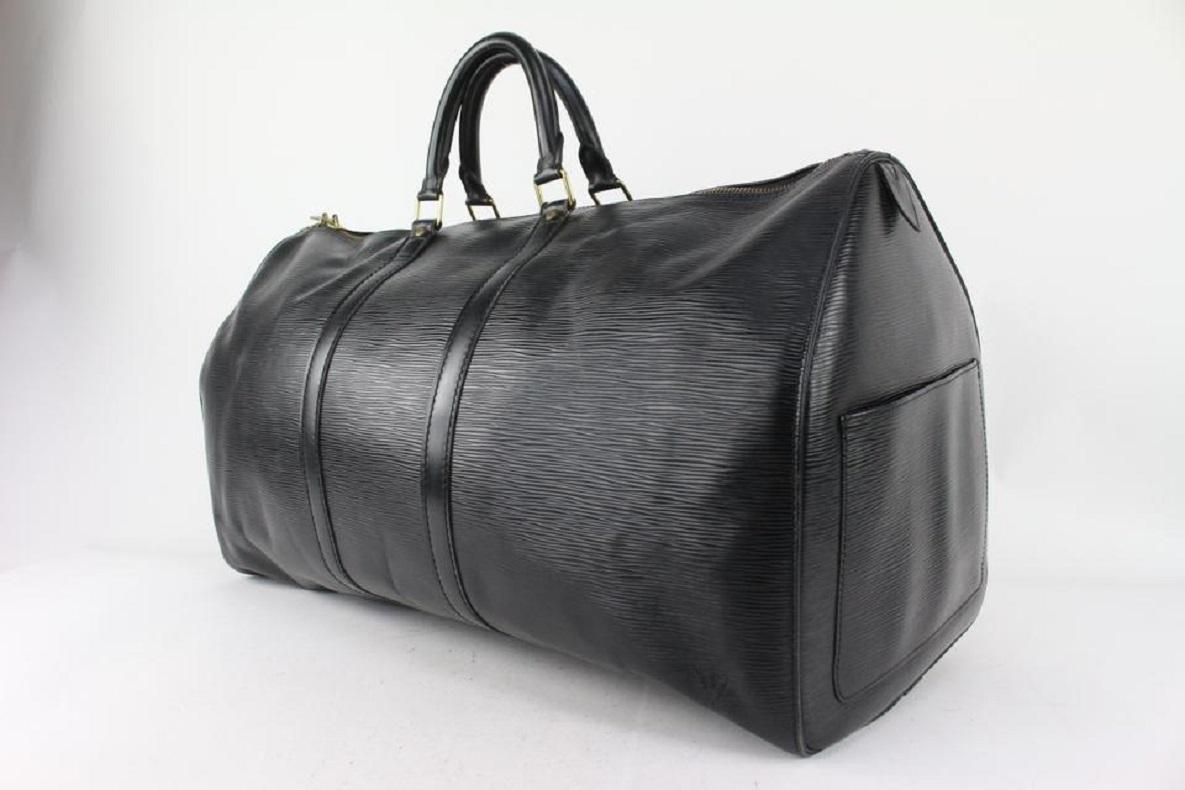 Louis Vuitton Black Epi Leather Noir Keepall 55 Boston Duffle Bag Travel 827lv93



