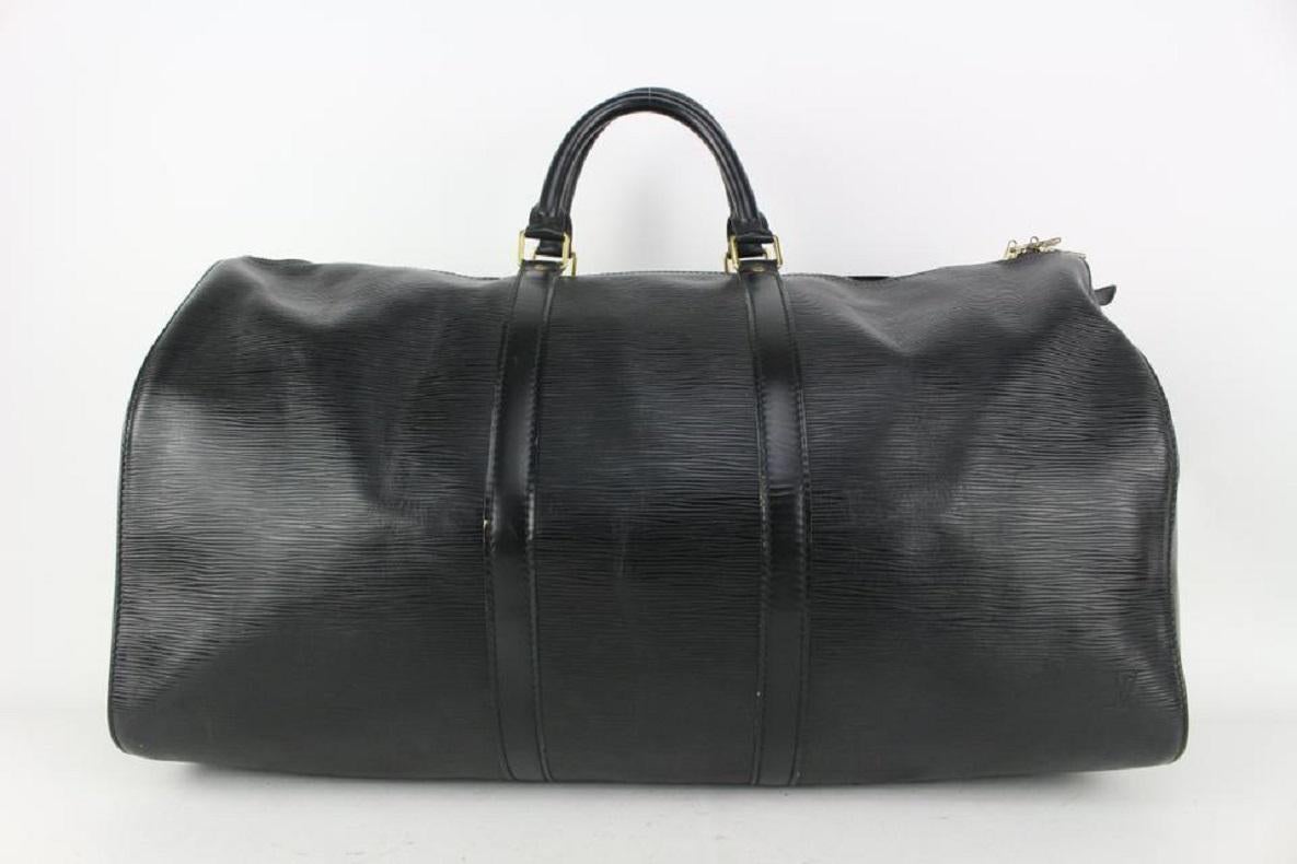 Women's Louis Vuitton Black Epi Leather Noir Keepall 55 Boston Duffle Bag Travel 827lv93