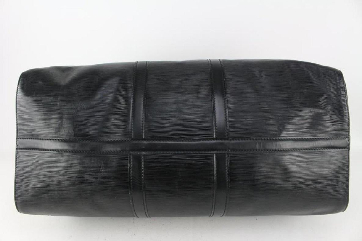 Louis Vuitton Black Epi Leather Noir Keepall 55 Boston Duffle Bag Travel 827lv93 2