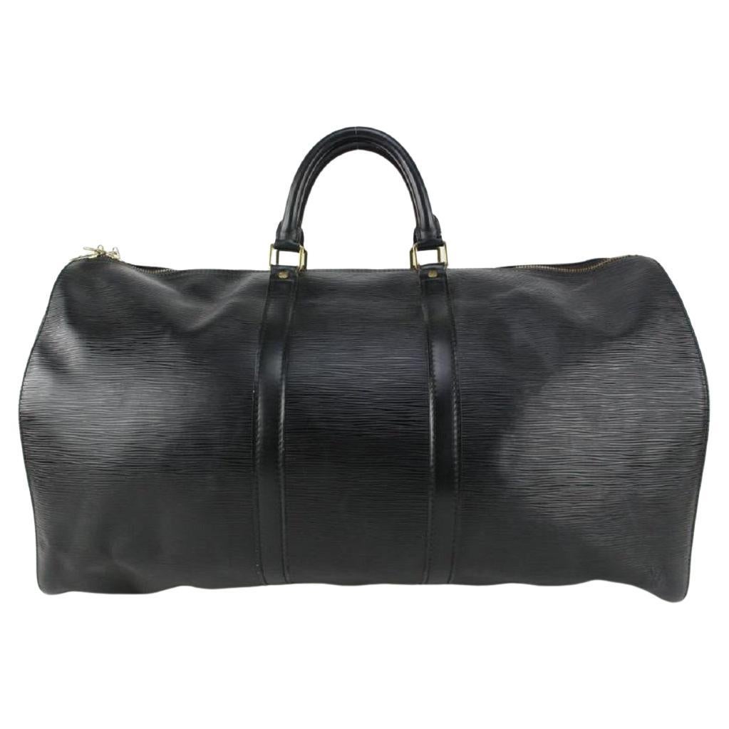 Louis Vuitton Black Epi Leather Noir Keepall 55 Boston Duffle Bag Travel 827lv93
