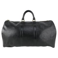 Vintage Louis Vuitton Black Epi Leather Noir Keepall 55 Boston Duffle Bag Travel 827lv93