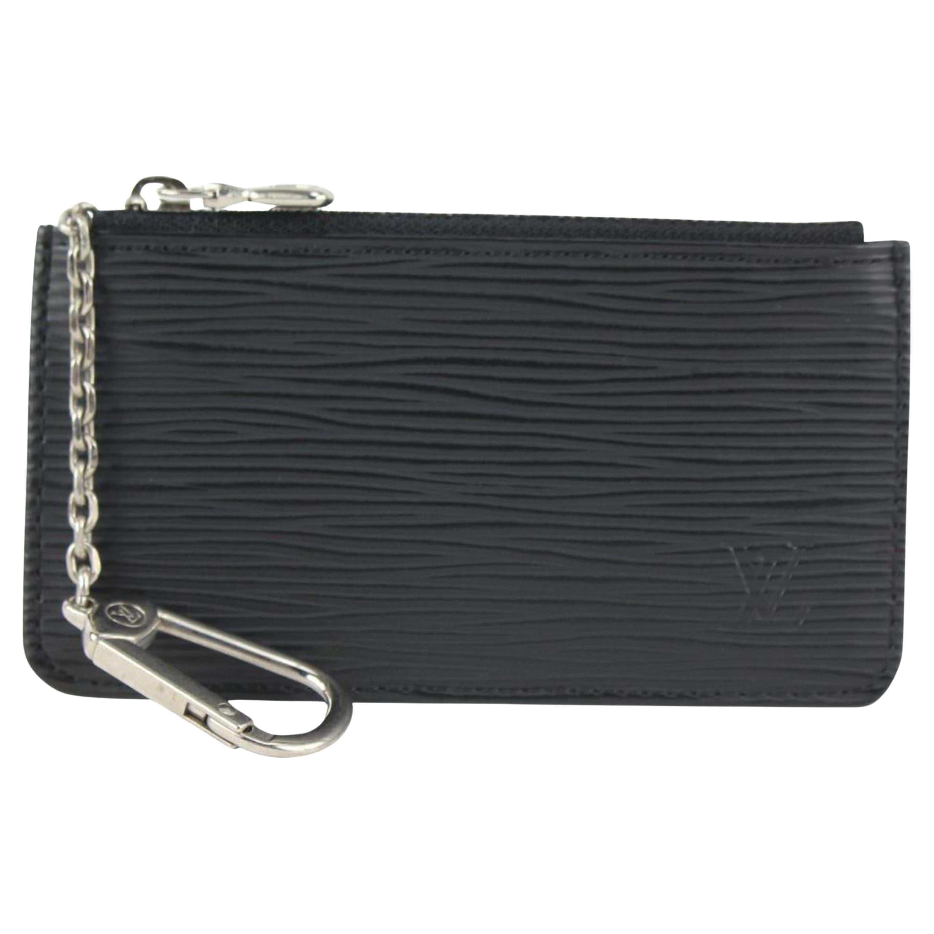 Louis Vuitton Black Epi Leather Noir Key Pouch Pochette Cles Silver 0LV29s For Sale