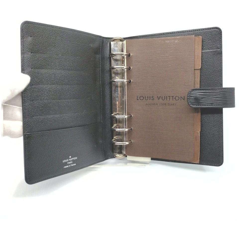 Louis Vuitton Black Epi Leather Noir Medium Ring Agenda MM Diary Cover 862607 In Good Condition In Dix hills, NY