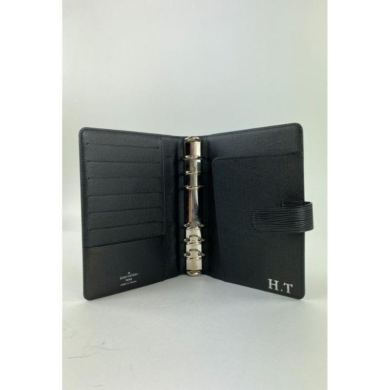 Louis Vuitton Black Epi Leather Noir Medium Ring Agenda MM Notebook Cover In Good Condition For Sale In Dix hills, NY