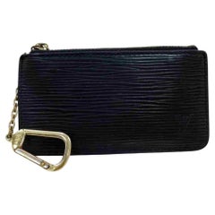 Louis Vuitton - Porte-monnaie à clé en cuir épi noir « Noir Pochette Cles » 860551 