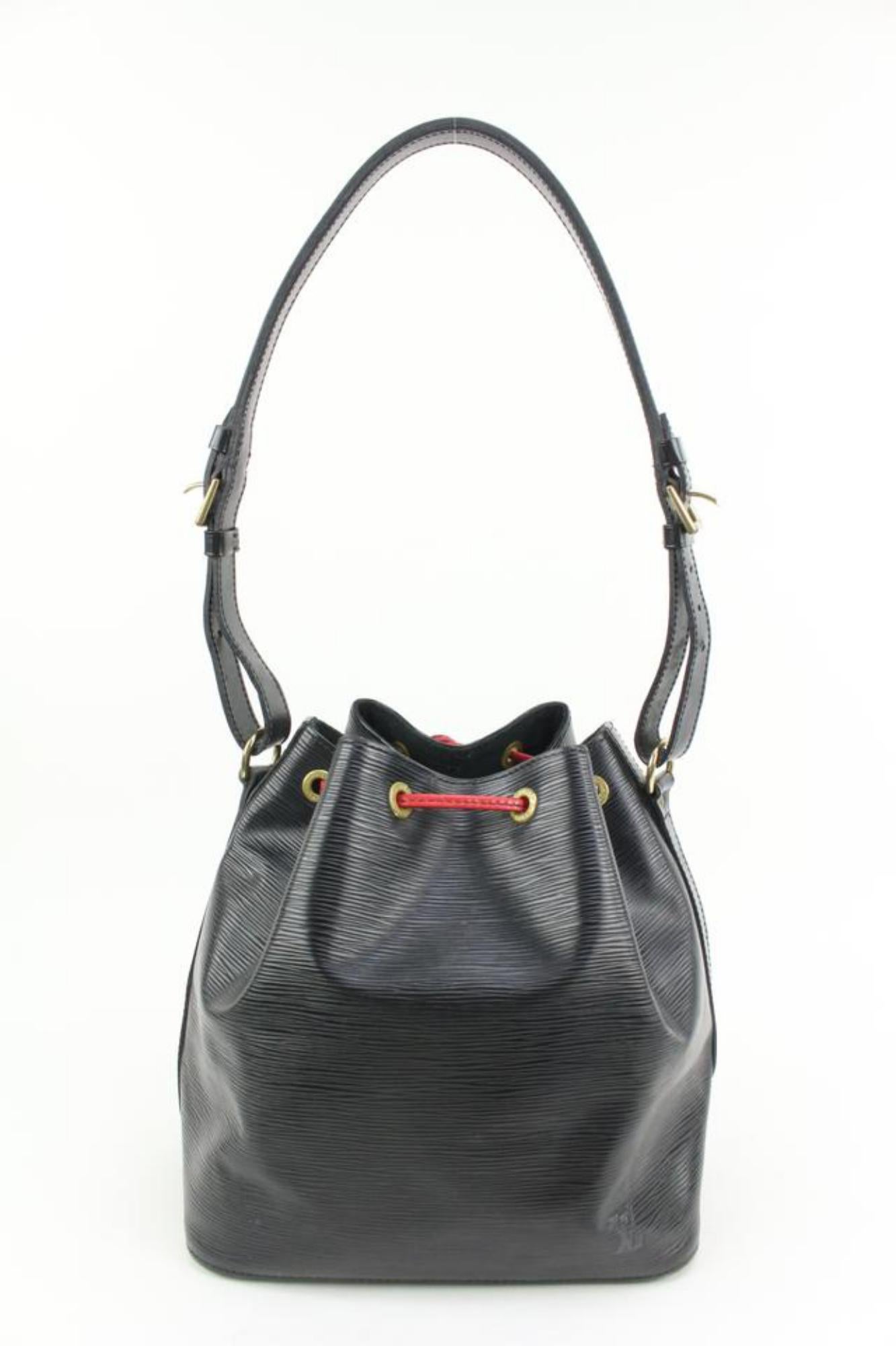 Women's Louis Vuitton Black Epi Leather Petit Noe Drawstring Bucket Bag Hobo 62lk38s