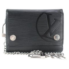 Louis Vuitton Black Epi Leather Rivets Chain Wallet Compact 4LK0216