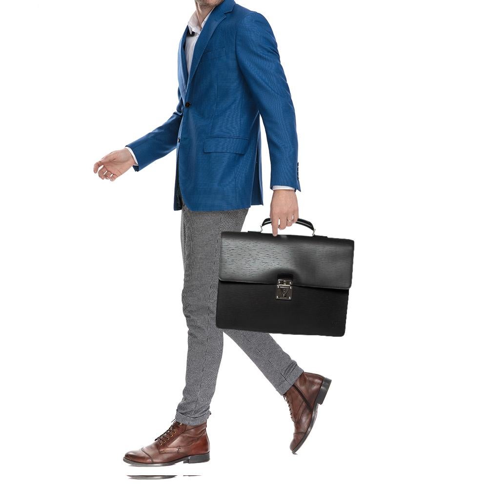 Louis Vuitton Black Epi Leather Robusto 1 Compartment Briefcase In Good Condition In Dubai, Al Qouz 2