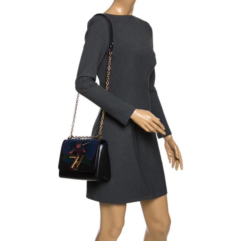Louis Vuitton Black Epi Leather Sequin Bird Twist MM Bag In Good Condition In Dubai, Al Qouz 2