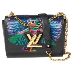 Louis Vuitton - Sac Twist MM en cuir épi noir à paillettes avec oiseaux