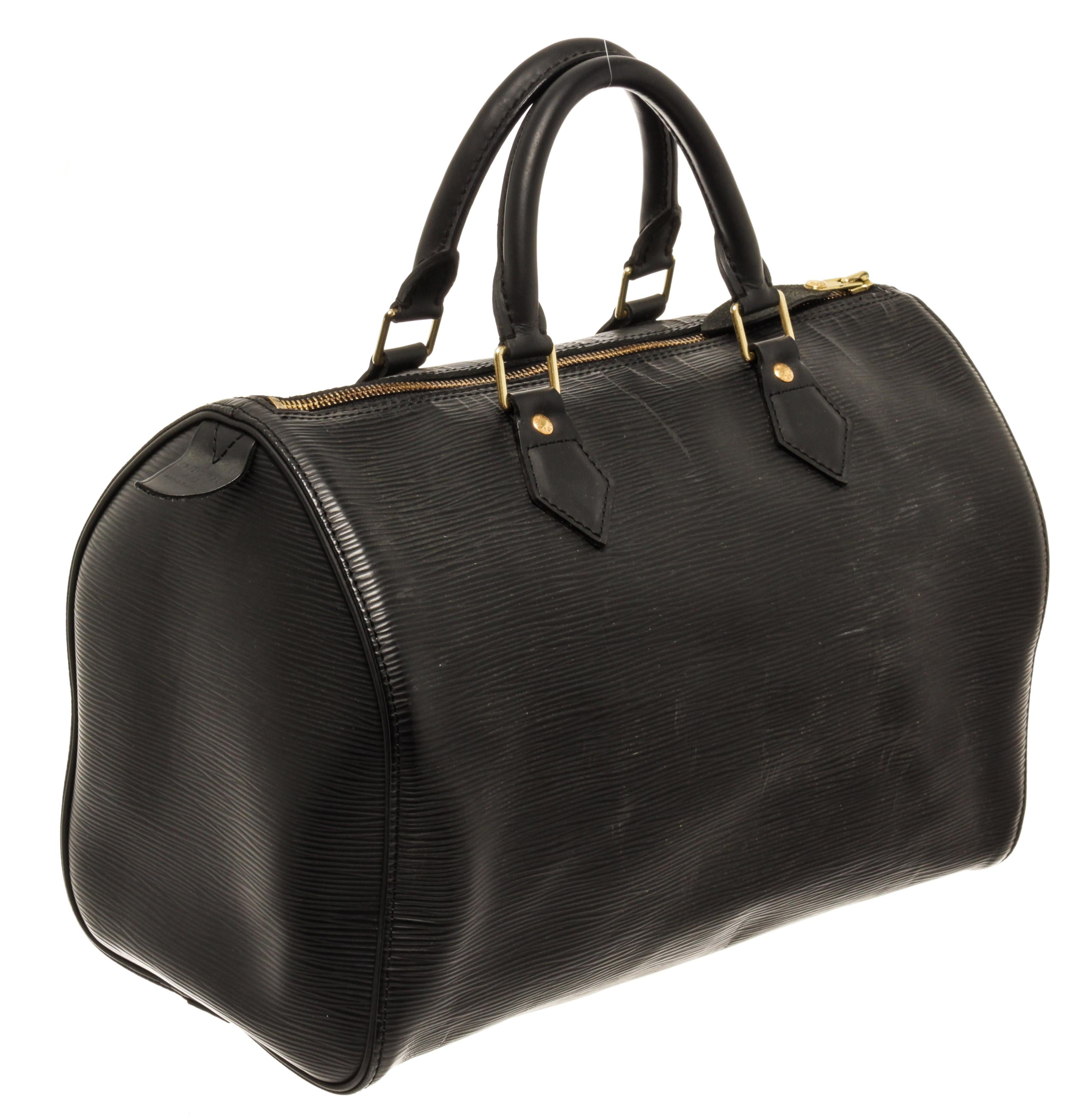 Louis Vuitton Black Epi Leather Speedy 30cm Satchel Bag In Good Condition In Irvine, CA