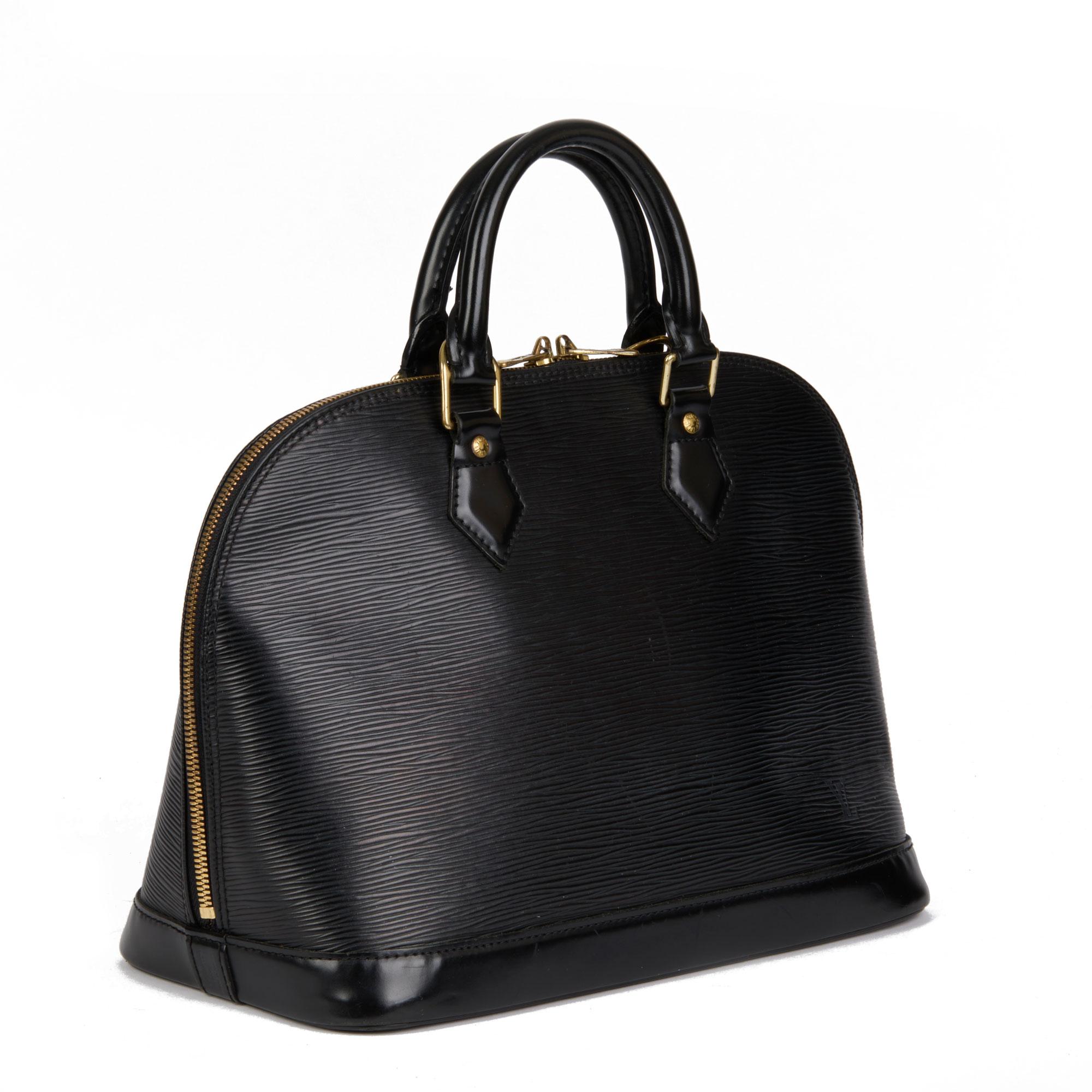 LOUIS VUITTON
Black Epi Leather Vintage Alma PM

Xupes Reference: CB631
Serial Number: MI0060
Age (Circa): 2000
Authenticity Details: Date Stamp (Made in France)
Gender: Ladies
Type: Tote

Colour: Black
Hardware: Golden Brass
Material(s): Epi