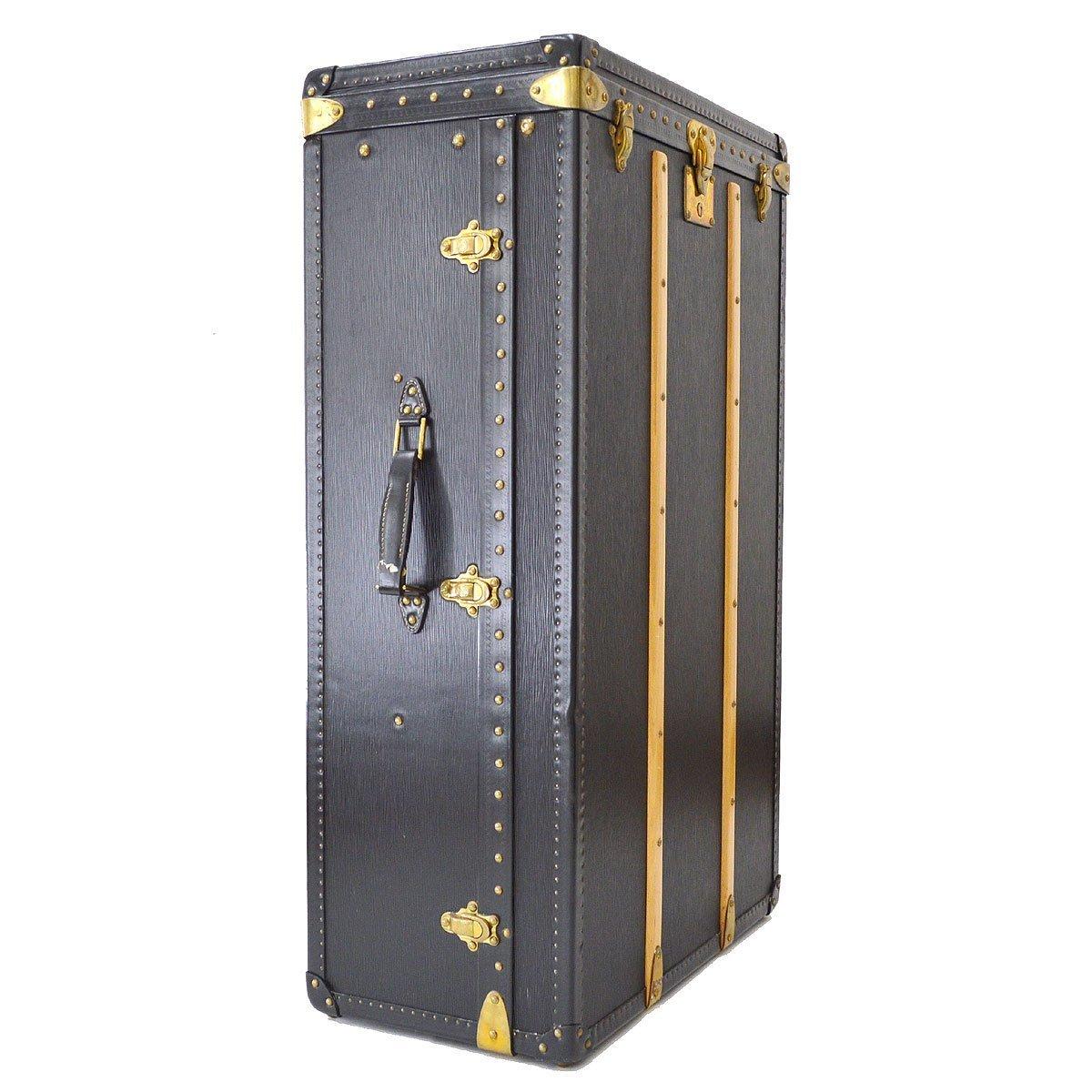 LOUIS VUITTON Black Epi Leather Wood Gold Wardrobe Hard Clothes Storage Trunk In Good Condition For Sale In Chicago, IL