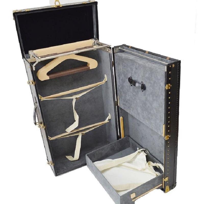 Women's LOUIS VUITTON Black Epi Leather Wood Gold Wardrobe Hard Clothes Storage Trunk For Sale