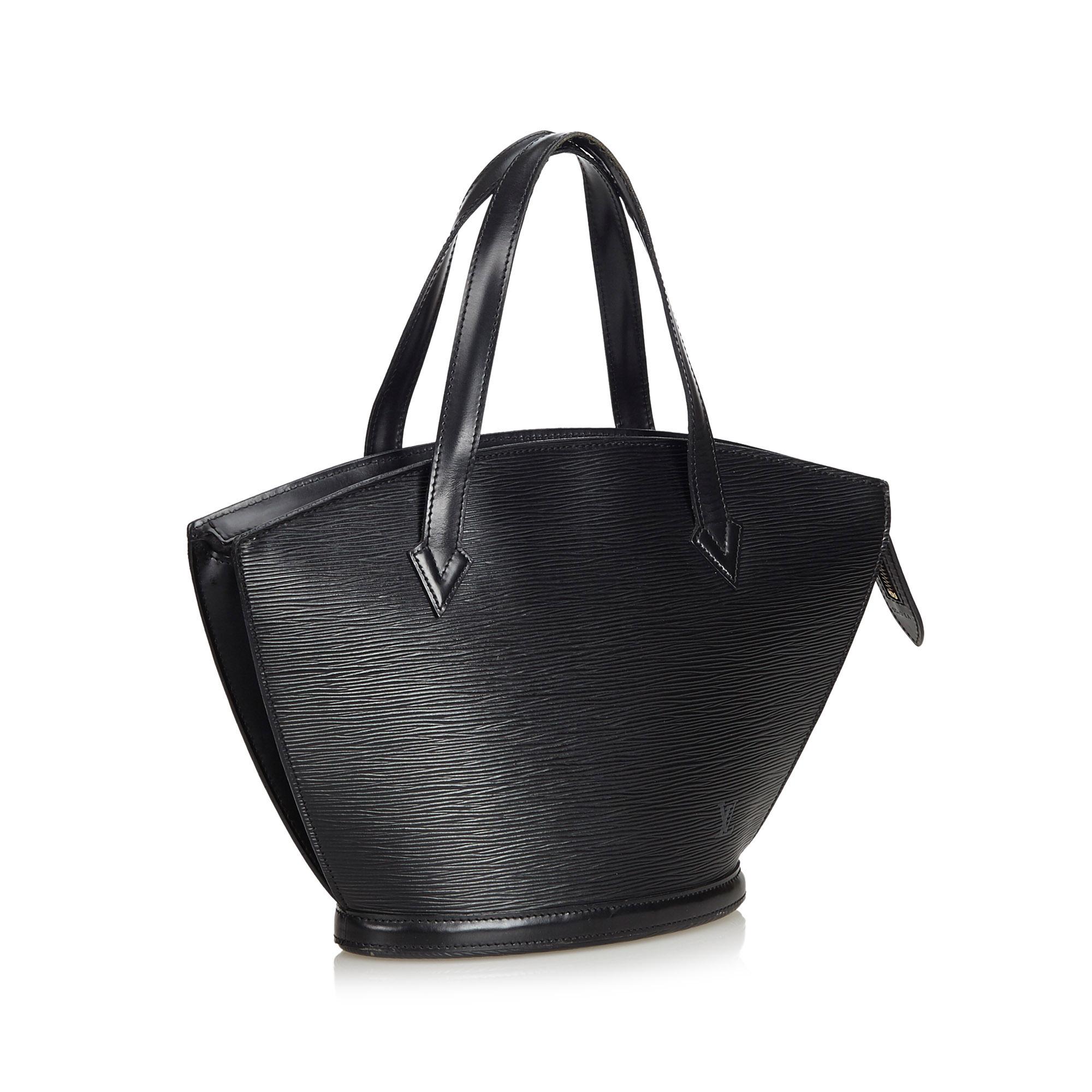 The Louis Vuitton St Jacques PM black tote features a structured epi leather body, a top zip closure and an interior zip pocket.

Serial number: VI0935
Strap drop: 25 cm