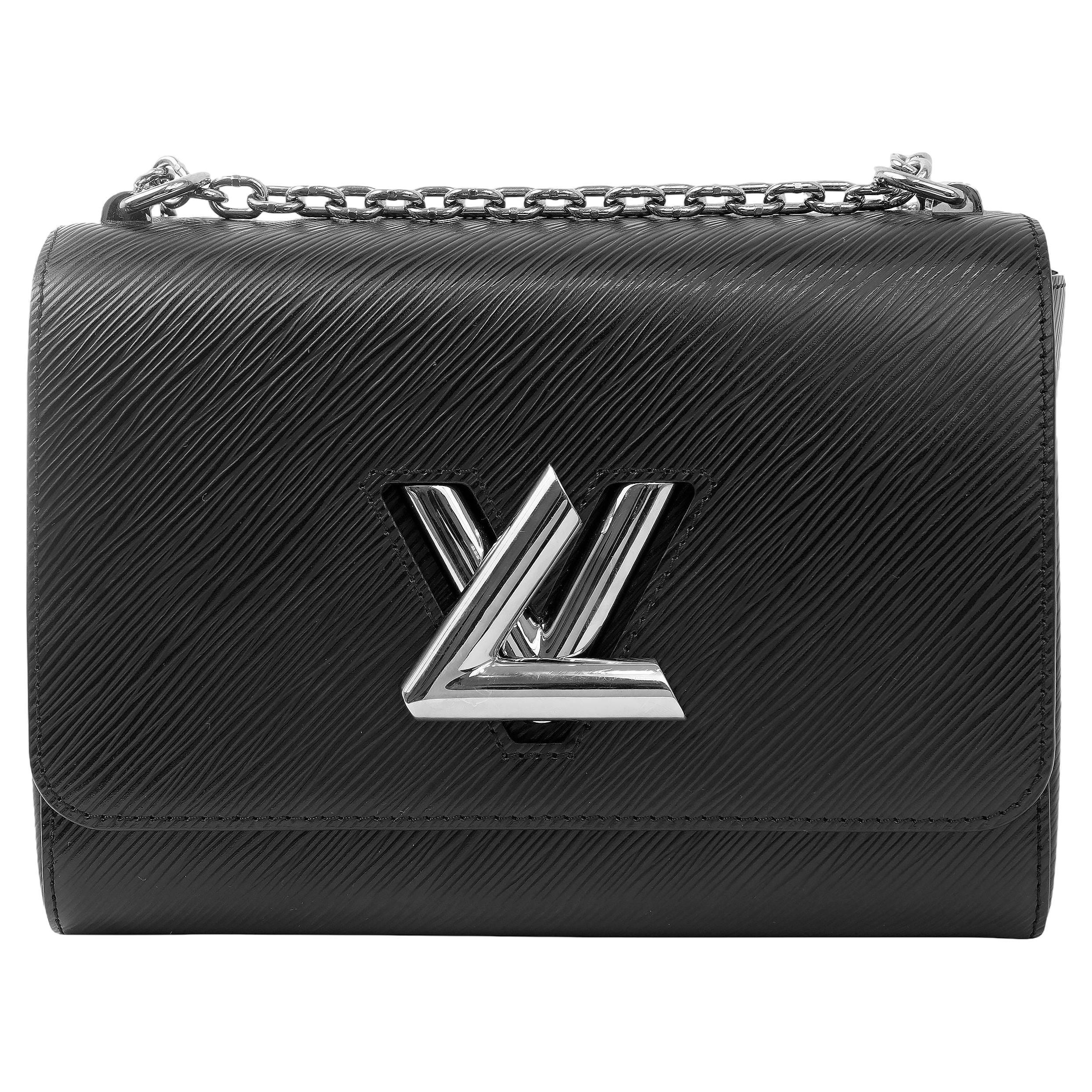 Louis Vuitton Black Epi Twist MM Crossbody Bag with Silver Hardware For Sale