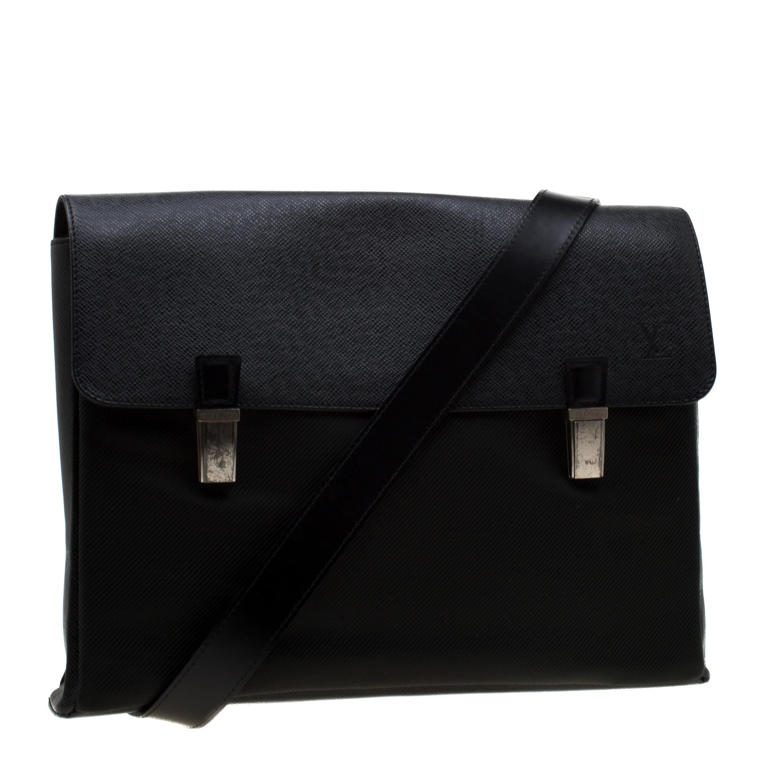 Men's Louis Vuitton Black Fabric and Taiga Leather Saratov GM Messenger Bag