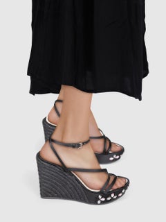 Louis Vuitton Black Floral Crystal Wedges Size IT 37.5