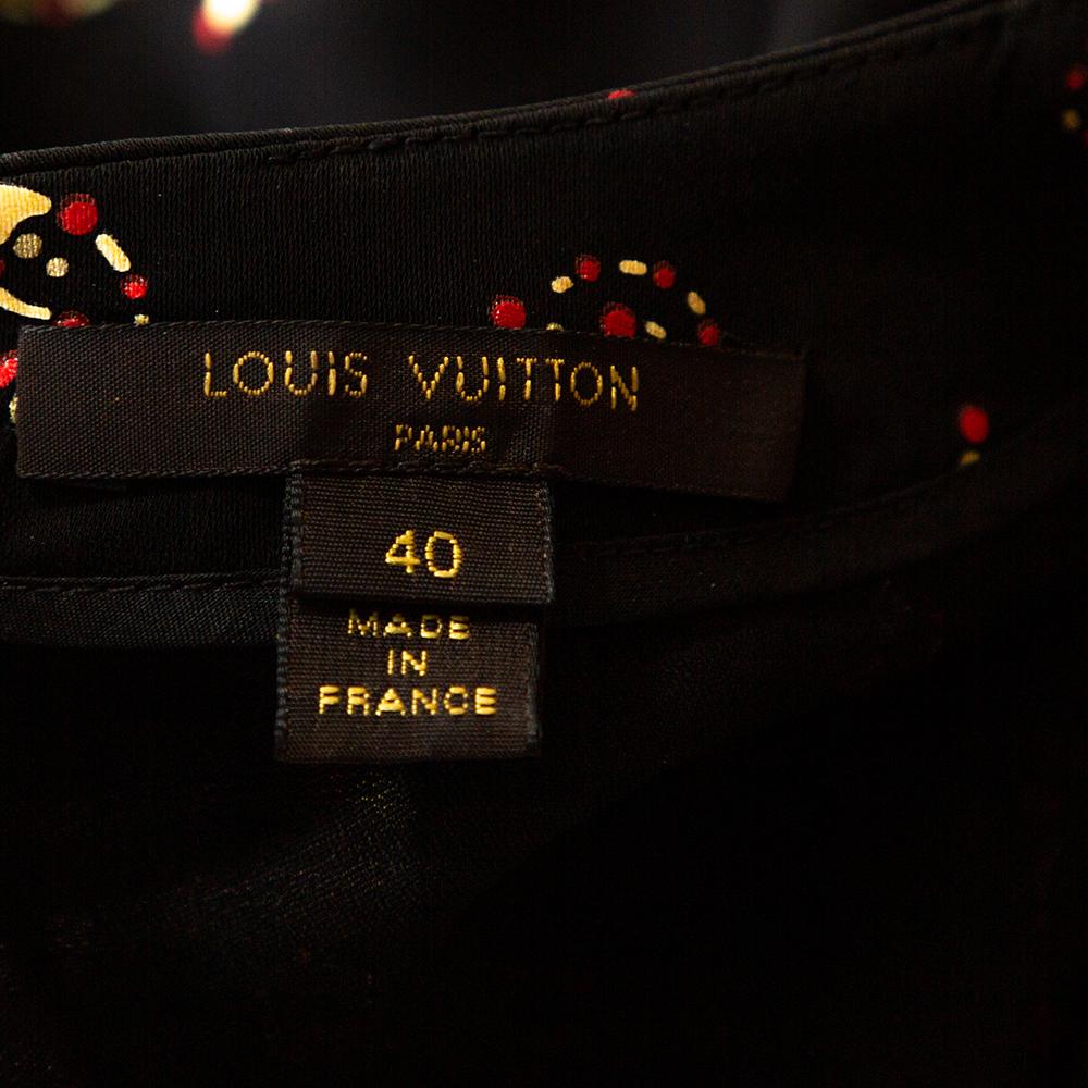 Louis Vuitton Black Floral Print Crepe Ruffled Dress M In Good Condition In Dubai, Al Qouz 2
