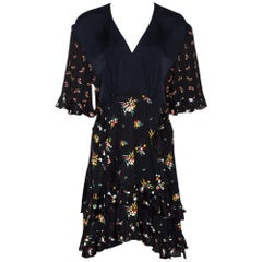 Louis Vuitton Black Floral Print Crepe Ruffled Dress M