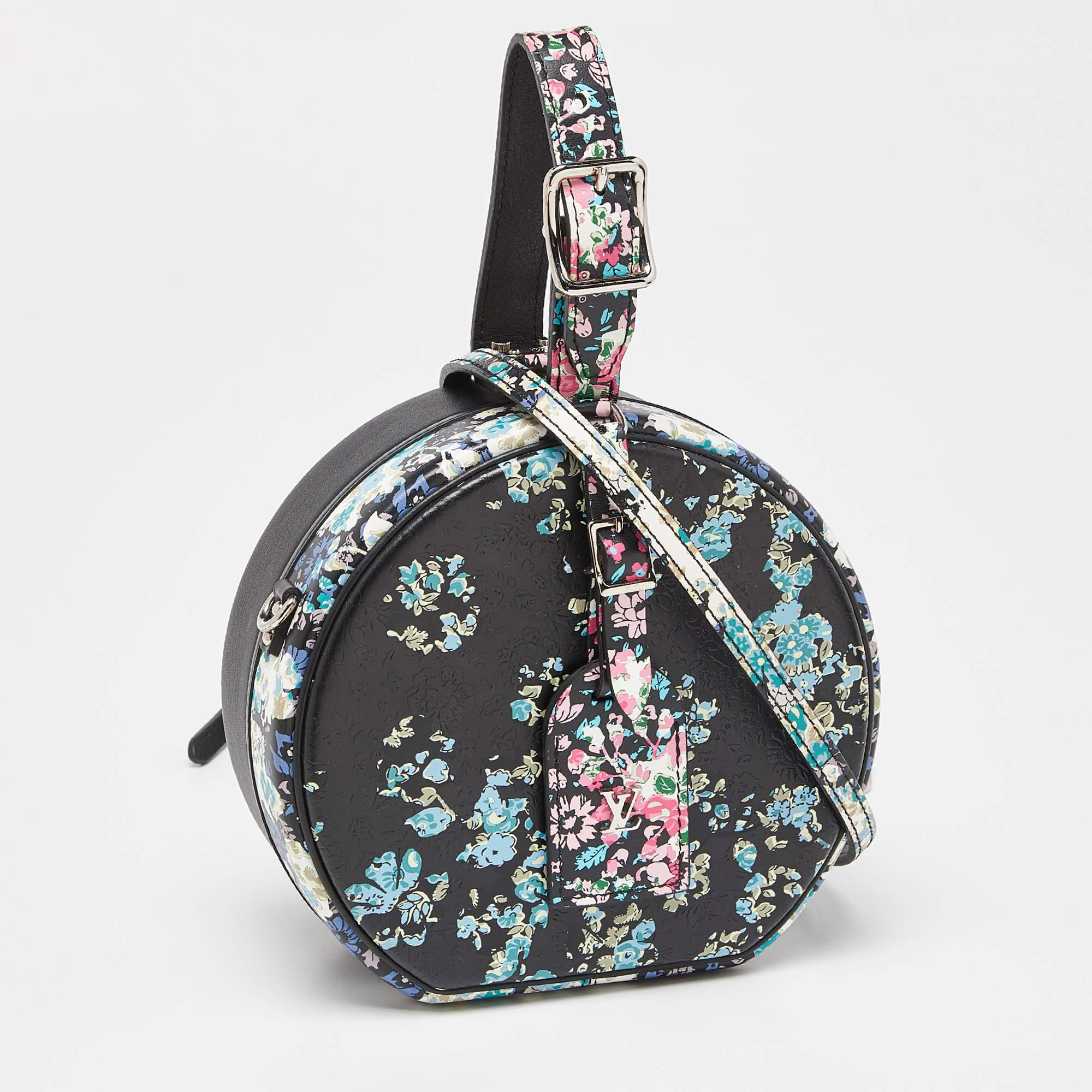 Louis Vuitton Black Floral Print Leather Petite Boite Chapeau Bag 1
