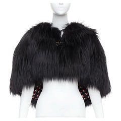 LOUIS VUITTON Schwarzer mit Gürtel und Herz gefütterter Kapuze aus Fuchspelz-Leder FR34 XS