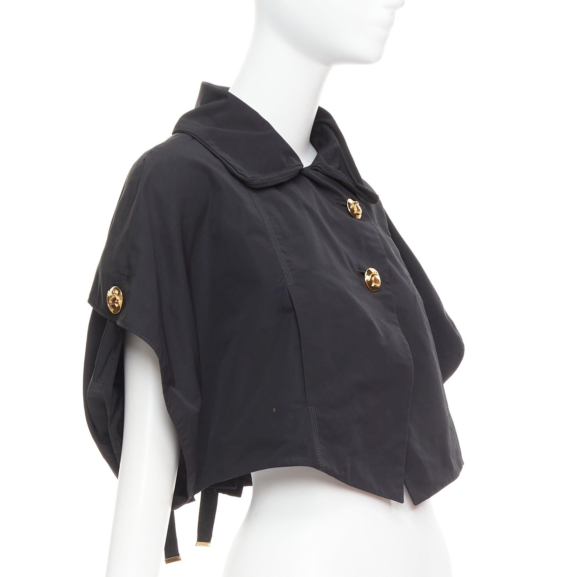Black LOUIS VUITTON black georgette gold italic LV buttons cropped jacket FR34 XS For Sale