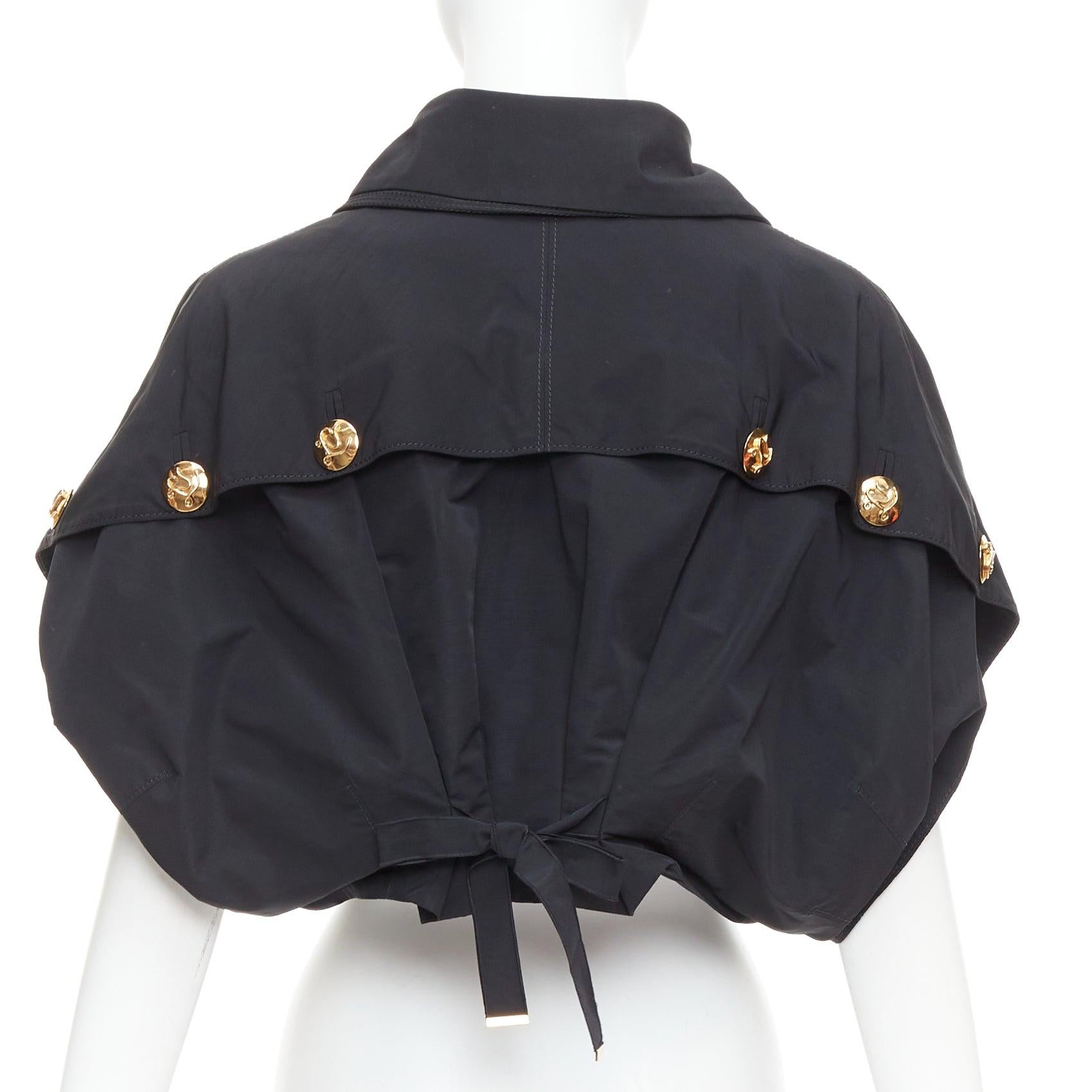 Women's LOUIS VUITTON black georgette gold italic LV buttons cropped jacket FR34 XS For Sale
