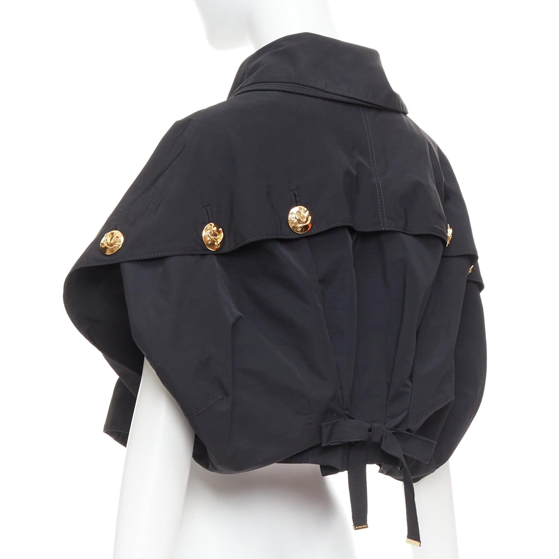 LOUIS VUITTON black georgette gold italic LV buttons cropped jacket FR34 XS For Sale 1