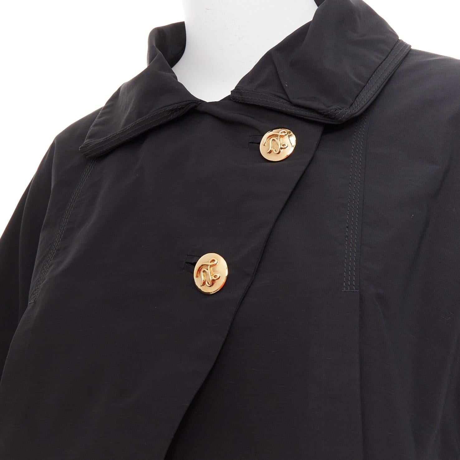 LOUIS VUITTON black georgette gold italic LV buttons cropped jacket FR34 XS For Sale 2