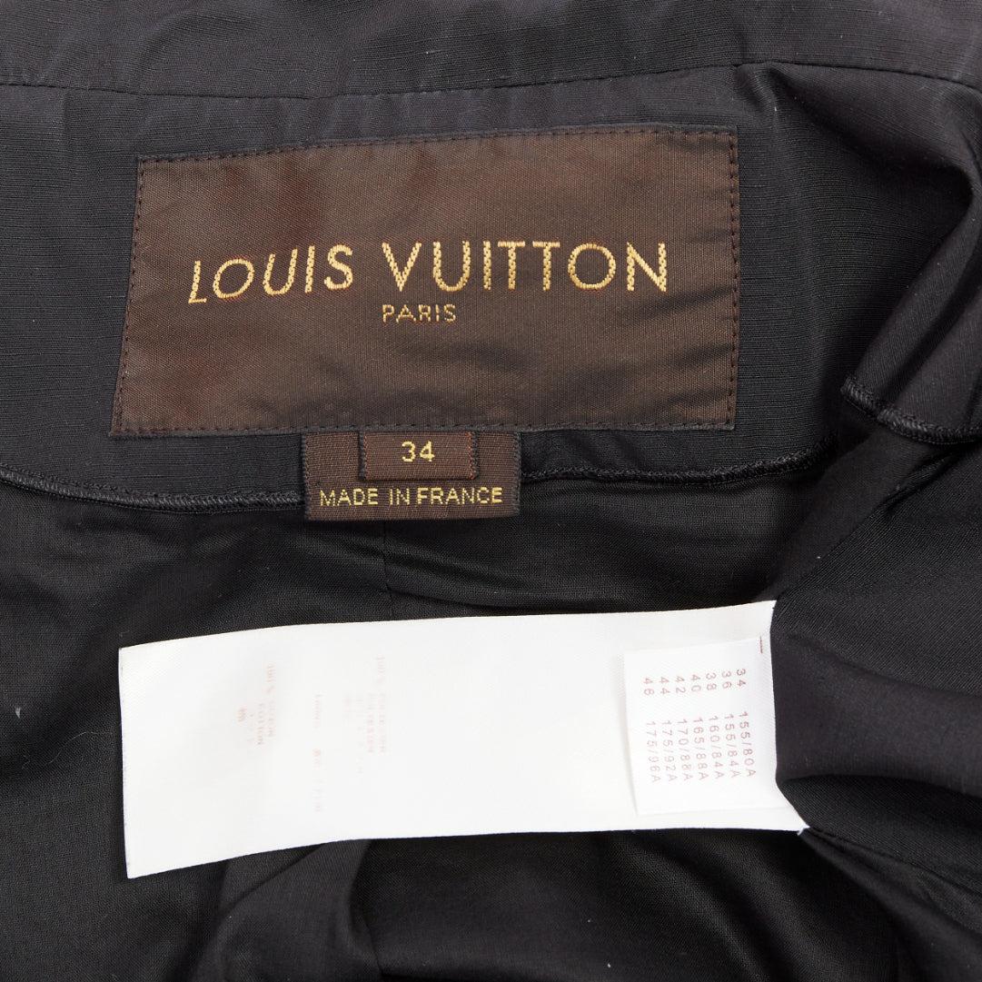 LOUIS VUITTON black georgette gold italic LV buttons cropped jacket FR34 XS For Sale 3