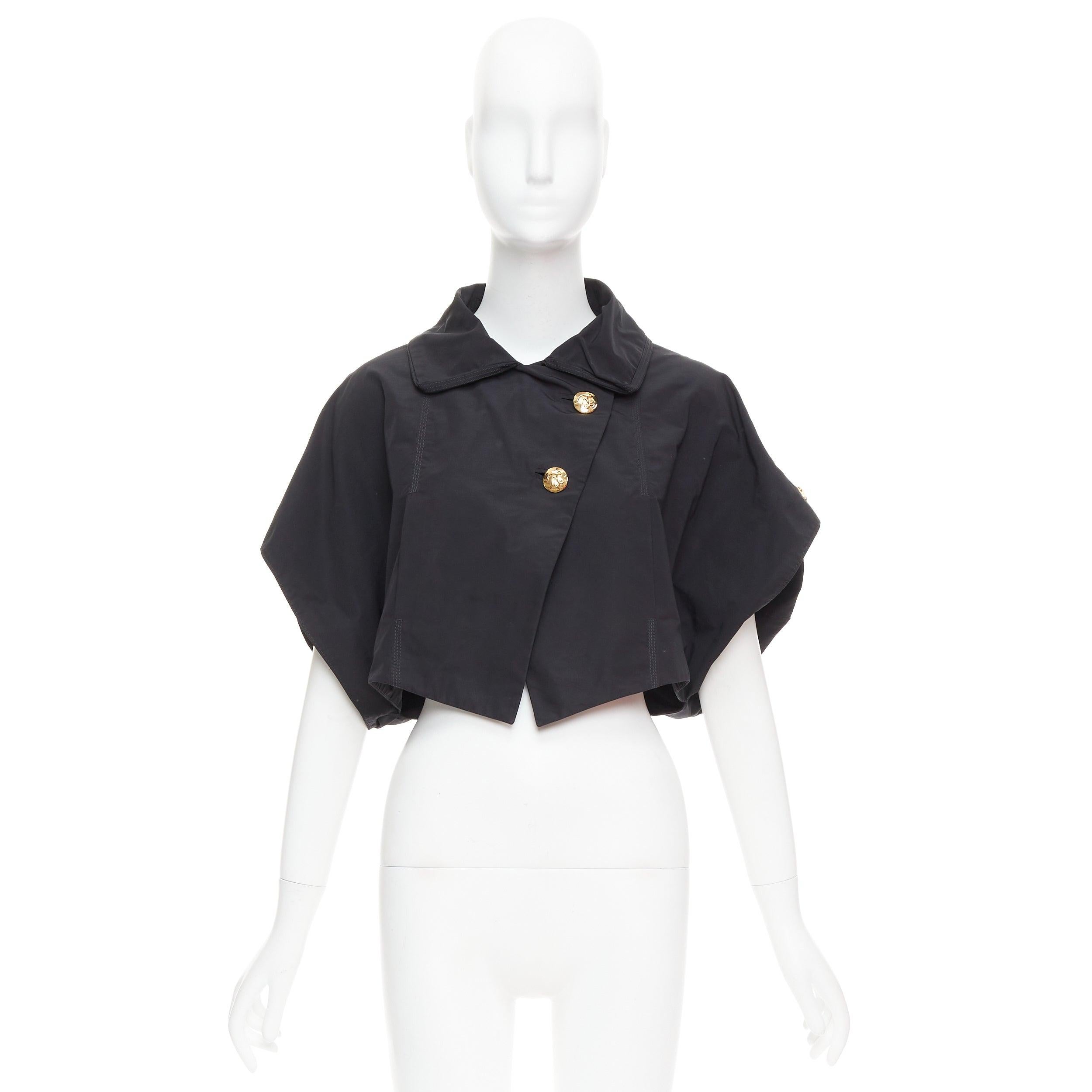 LOUIS VUITTON black georgette gold italic LV buttons cropped jacket FR34 XS For Sale 4