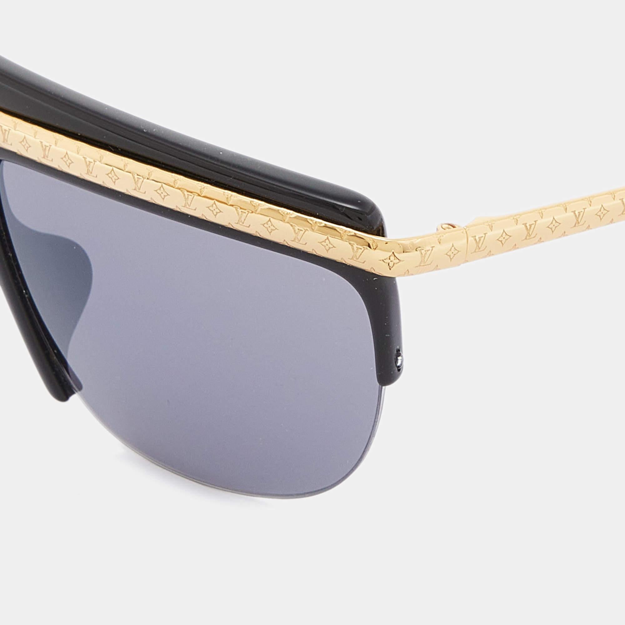 Louis Vuitton Black & Gold/Black Z0952E Rectangle Sunglasses In Good Condition In Dubai, Al Qouz 2
