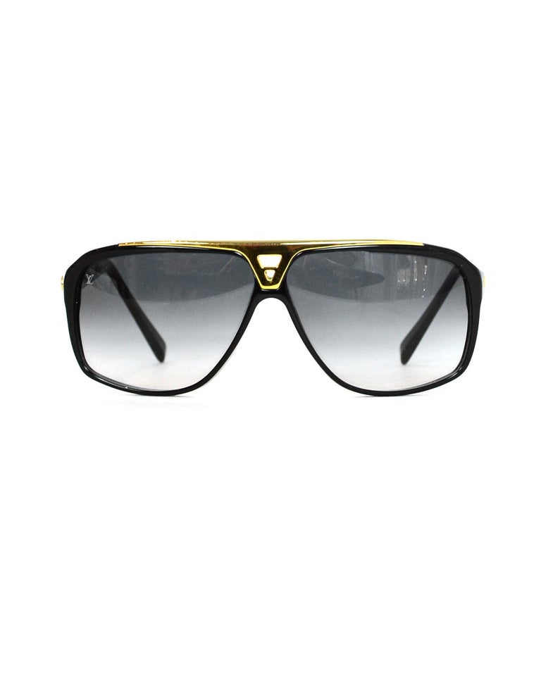 Louis Vuitton Black/Gold Evidence Aviator Sunglasses w. Box and Case For Sale at 1stdibs