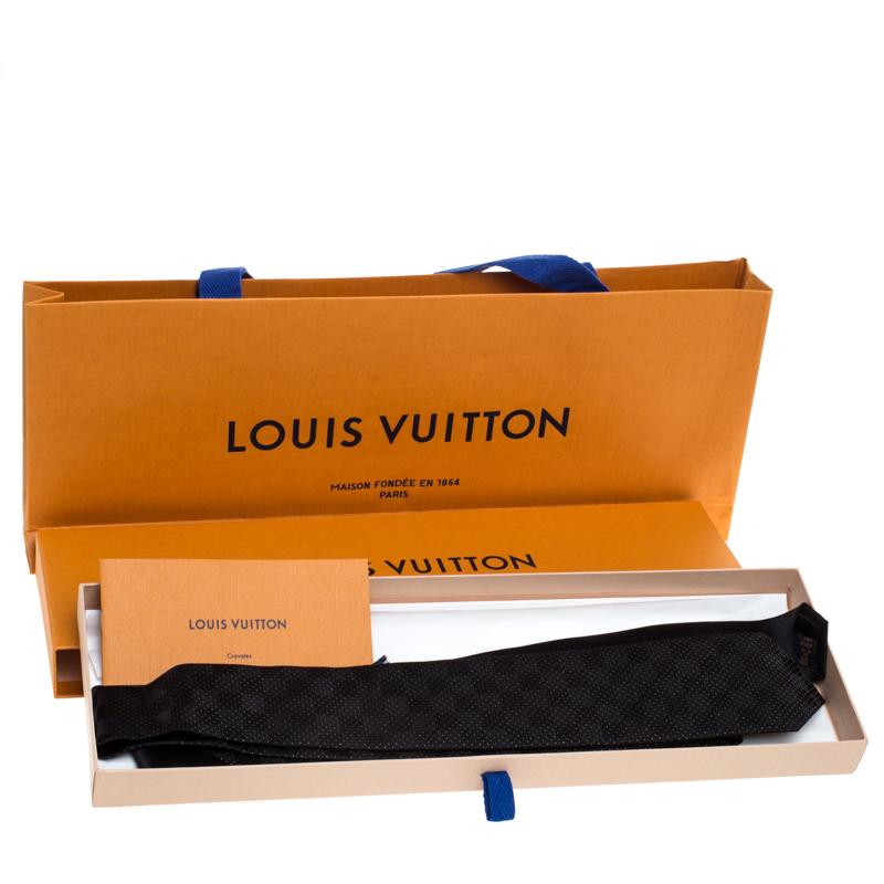 Louis Vuitton Black & Gold Jacquard Damier Silk Tie 1