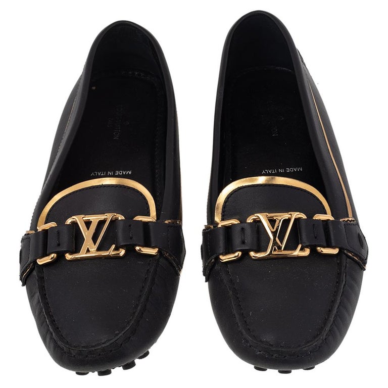 LOUIS VUITTON Black Suede with Gold Silver Love Letters Logo Women Loafers  SZ 39