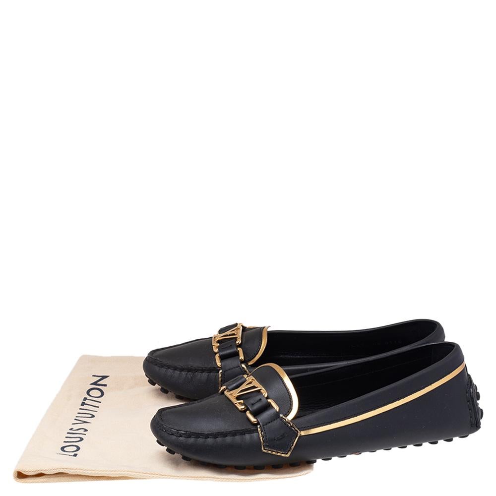 Louis Vuitton Black/Gold Leather Oxford Slip On Loafers Size 37 In Good Condition In Dubai, Al Qouz 2