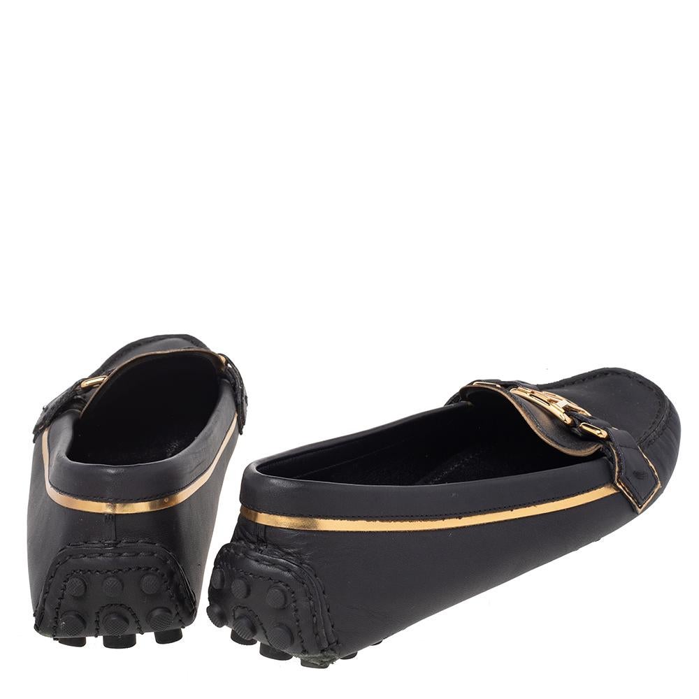 Louis Vuitton Black/Gold Leather Oxford Slip On Loafers Size 37 1
